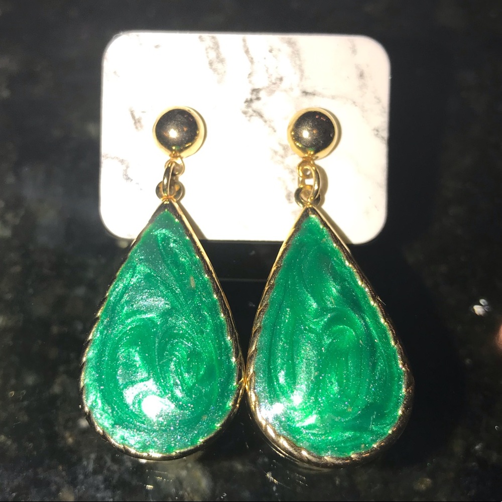 Green and gold earrings
